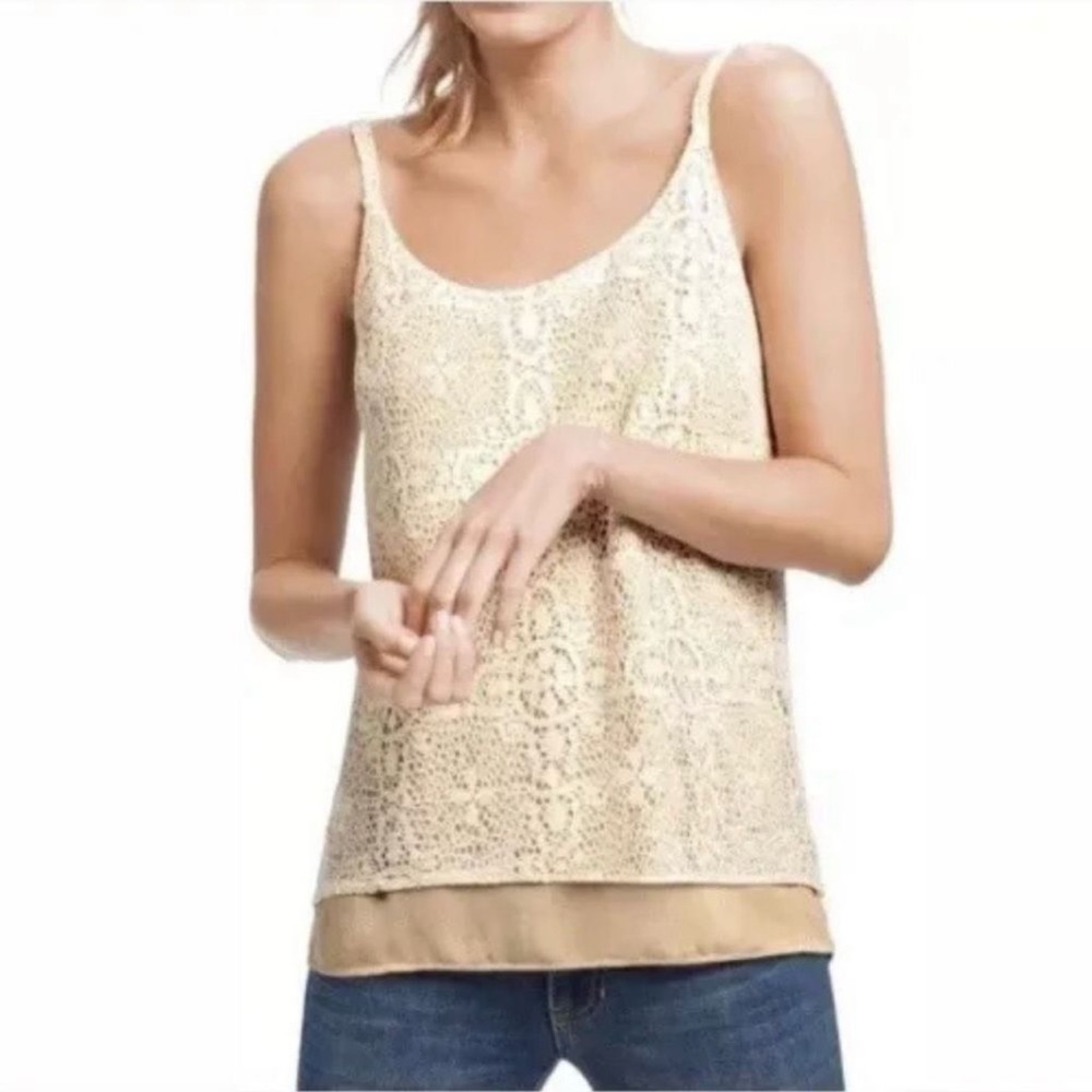Cabi ivory it girl lace double layer tank Medium